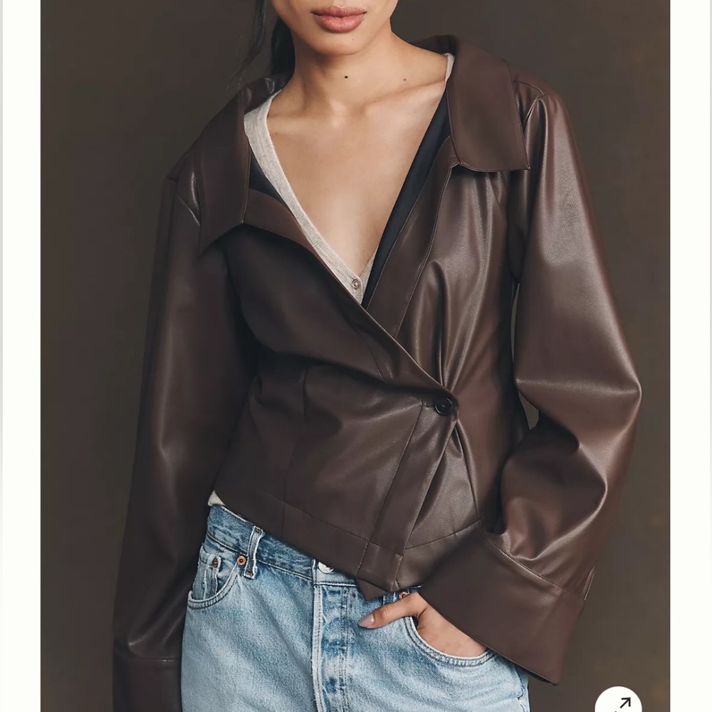 NWT Anthropologie Maeve Faux Leather Wrap Wide Sleeve Top Brown Size Plus 3X